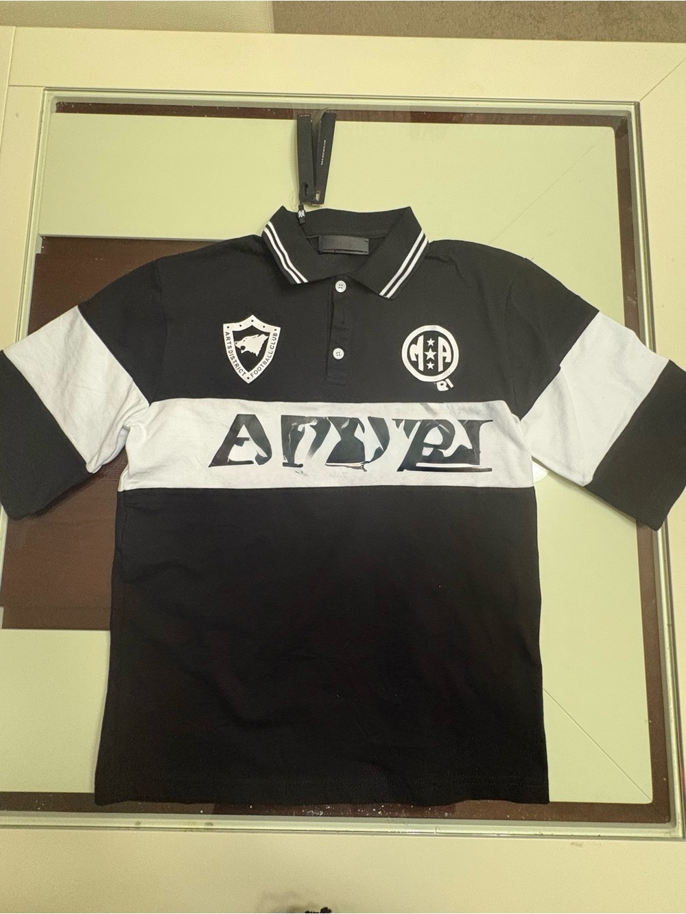 AMIRI Black and White Chest-Stripe Polo
